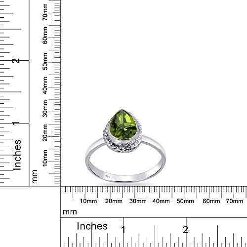Orchid Jewelry 0.88 Ctw Anillos De Plata Esterlina 925 Para Mujer| Green Peridoto Pera Anillo | Boda Especial, Aniversario, Compromiso,Regalo Para Su Ella Mes De Nacimiento-Agosto_ Talla De Anillo 14