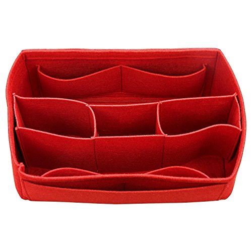 Organizador de bolsas de fieltro (compartimientos medios), inserto de monedero, maquillaje cosmético, Rojo (Rojo) - FELT-C-05-RED