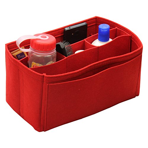 Organizador de bolsas de fieltro (compartimientos medios), inserto de monedero, maquillaje cosmético, Rojo (Rojo) - FELT-C-05-RED