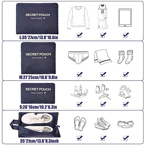 Organizador de Equipaje，LOSMILE 7 en 1 Set Impermeable Organizadores de Viaje para Maletas，3 Cubos de Embalaje +3 Bolsas de Almacenamiento+1 Saco de Zapatos.（Azul Oscuro）