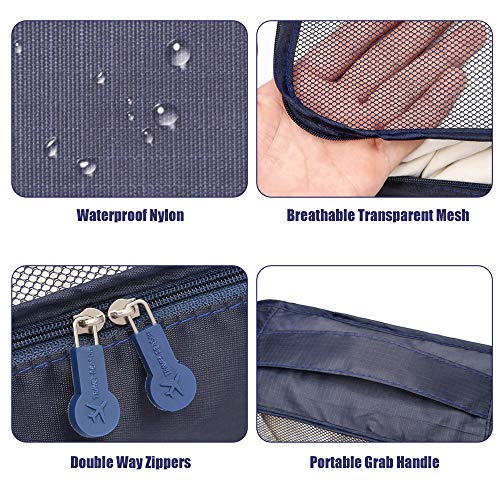 Organizador de Equipaje，LOSMILE 7 en 1 Set Impermeable Organizadores de Viaje para Maletas，3 Cubos de Embalaje +3 Bolsas de Almacenamiento+1 Saco de Zapatos.（Azul Oscuro）