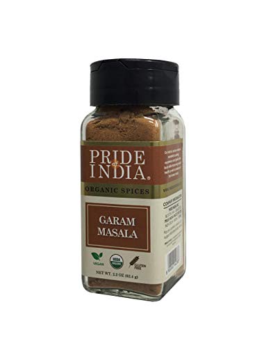 Orgullo de la India: tierra orgánica Garam Masala, tarro de tamiz doble de 2.2 oz (62 gm), especia certificada de mezcla india pura y vegana, condimento perfecto
