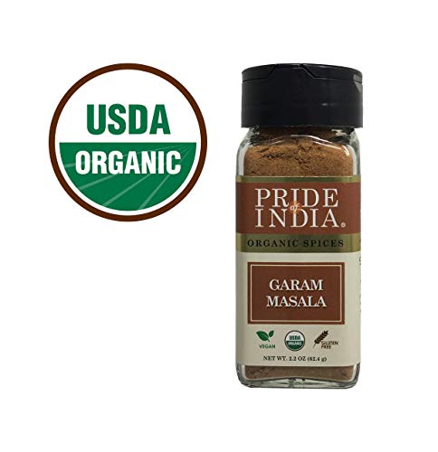 Orgullo de la India: tierra orgánica Garam Masala, tarro de tamiz doble de 2.2 oz (62 gm), especia certificada de mezcla india pura y vegana, condimento perfecto