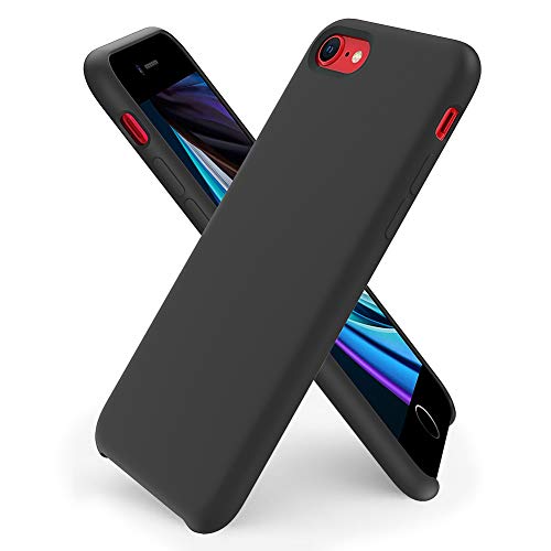 ORNARTO Funda Silicone Case para iPhone SE(2020), iPhone 7/8 Carcasa de Silicona Líquida Suave Antichoque Bumper para iPhone 7/8/ SE(2020) 4,7 Pulgadas-Negro