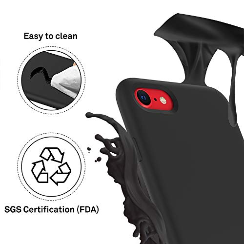 ORNARTO Funda Silicone Case para iPhone SE(2020), iPhone 7/8 Carcasa de Silicona Líquida Suave Antichoque Bumper para iPhone 7/8/ SE(2020) 4,7 Pulgadas-Negro