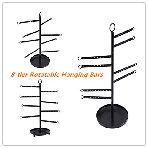 OROPY Giratorio Soporte de joyería 8 Niveles, Soporte Joyas Organizador de Metal con Fondo de Bandeja, Almacenamiento de Estanterías Colgantes de Joyas para Pendientes, Collares- Negro