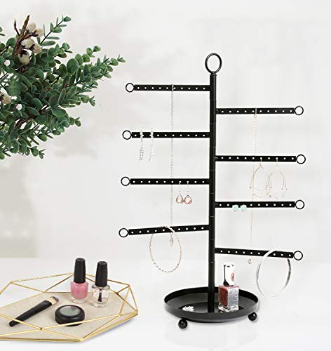OROPY Giratorio Soporte de joyería 8 Niveles, Soporte Joyas Organizador de Metal con Fondo de Bandeja, Almacenamiento de Estanterías Colgantes de Joyas para Pendientes, Collares- Negro