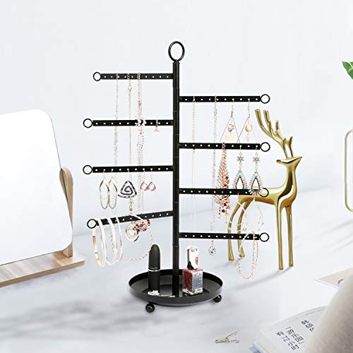 OROPY Giratorio Soporte de joyería 8 Niveles, Soporte Joyas Organizador de Metal con Fondo de Bandeja, Almacenamiento de Estanterías Colgantes de Joyas para Pendientes, Collares- Negro