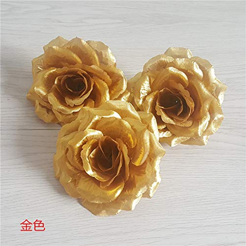Oso Rosa con Caja de Regalo Azul Profundo 10 cm Rosas Artificiales Cabeza de Flor Boda Flor Decoración de la Pared Flores Falsas DIY Oso Rosa Artificiales-Oro-,