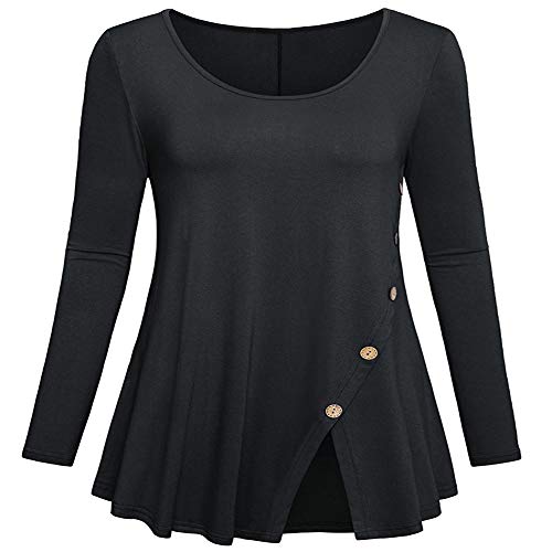 Otoño Mujer Color sólido Cuello Redondo Raglan Manga Larga Botón Camiseta Decorativa Manga Larga S-3XL