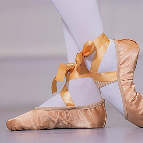 Oukeep Zapatos De Baile De Dos Suelas De Suela Blanda De Satén Para Adultos, Zapatos De Ballet De Prueba De Práctica Para Niños, Zapatos De Baile De Yoga Ligeros Y Transpirables, Zapatos Con Cordones