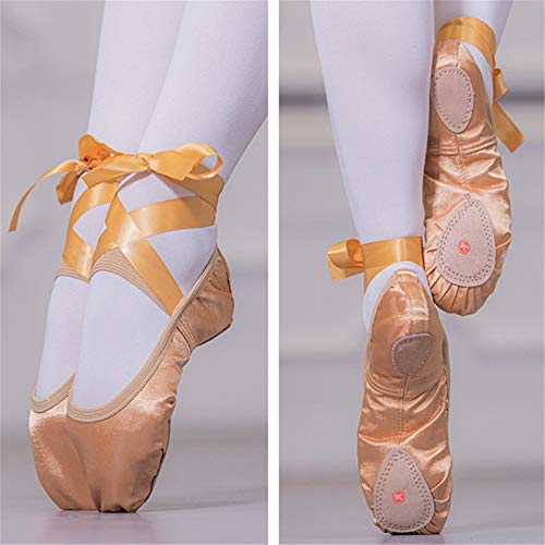 Oukeep Zapatos De Baile De Dos Suelas De Suela Blanda De Satén Para Adultos, Zapatos De Ballet De Prueba De Práctica Para Niños, Zapatos De Baile De Yoga Ligeros Y Transpirables, Zapatos Con Cordones