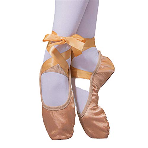 Oukeep Zapatos De Baile De Dos Suelas De Suela Blanda De Satén Para Adultos, Zapatos De Ballet De Prueba De Práctica Para Niños, Zapatos De Baile De Yoga Ligeros Y Transpirables, Zapatos Con Cordones
