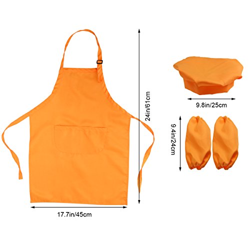 OUNONA Juego de chef para niños Delantal para niños Sombrero y mangas de cocina Juego de chef para niños para cocinar Pintura o decoración para hornear (naranja)