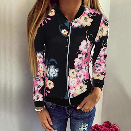 Overdose Las SeñOras De Las Mujeres De ImpresióN De Manga Larga Tops Blanco Cremallera Mejor Regalo De La Chaqueta Caliente Outwear Negro Tops Sueltas Top (S, C-Negro)