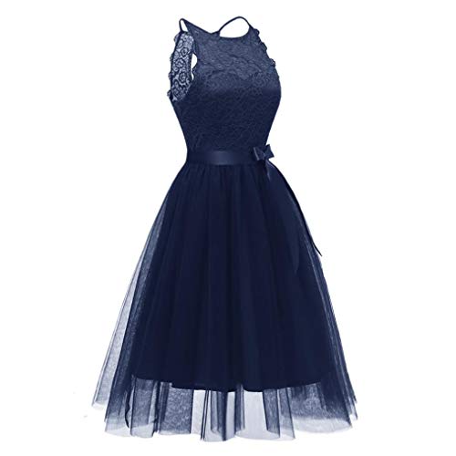 OverDose mujer De La Vendimia Princesa Bow CóCtel De Encaje Floral O-Cuello Fiesta Formal Una LíNea Swing Dress Novia Vestidos De Dama De Honor