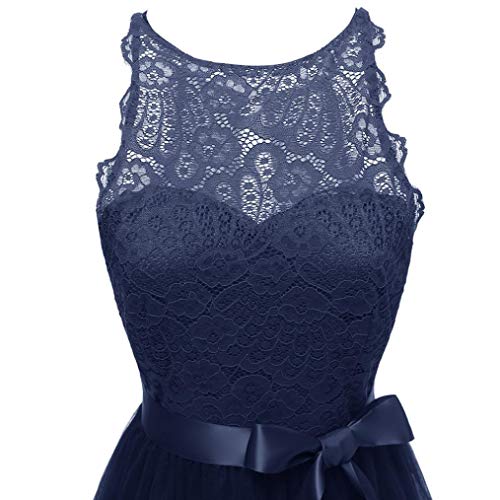 OverDose mujer De La Vendimia Princesa Bow CóCtel De Encaje Floral O-Cuello Fiesta Formal Una LíNea Swing Dress Novia Vestidos De Dama De Honor