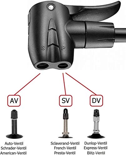 P4B Dual Head para AV/DV/SV | Bomba de Alta presión para Bicicleta de Alta presión, Bomba de pie con manómetro Redondo |, hasta 11 bar/160 PSI.