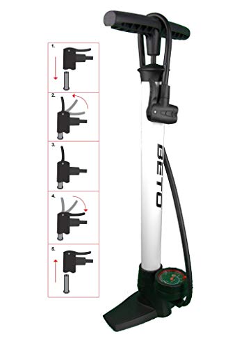 P4B Dual Head para AV/DV/SV | Bomba de Alta presión para Bicicleta de Alta presión, Bomba de pie con manómetro Redondo |, hasta 11 bar/160 PSI.