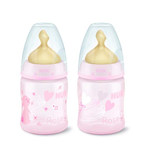 Pack Biberones NUK First Choice+ Rose&Blue de Látex. Color Rosa. 0 a 6 Meses. 150 ml. Polipropileno. Pack 2 unidades