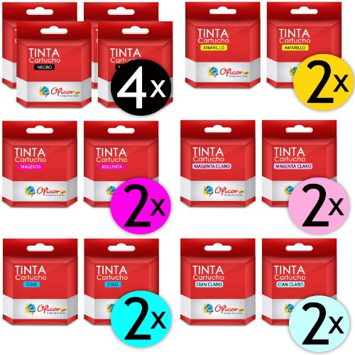 Pack de 14 Cartuchos de Tinta Oficor T0481 / T0482 / T0483 / T0484 / T0485 / T0486 genéricos compatibles con impresoras Epson Stylus Photo R200 R220 R300 R320 R340 RX500 RX600 RX620 RX638