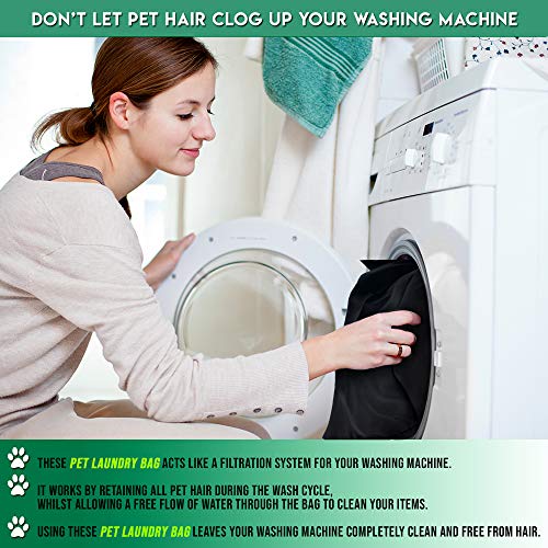 Pack de 2 Bolsa de Lavandería Mascotas – mantenga su lavadora libre de pelo - cremallera y asa - para perros, caballos, gatos – ideal para toallas, mantas, juguetes, arnés y más