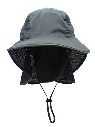 Pack de 2 Unisex Gorra de Safari con Extra Largo Protector de Nuca 12cm Gran Borde para Actividades al Aire Libre Sol Protección UV - Gris