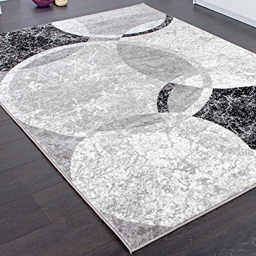 Paco Home - Alfombra con grabados de circulos, gris con crema, 120 x 170 cm