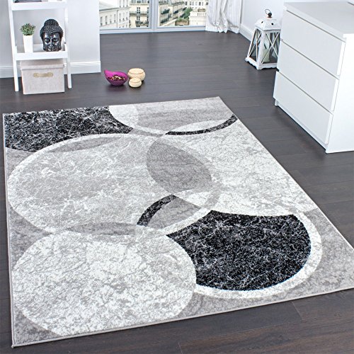Paco Home - Alfombra con grabados de circulos, gris con crema, 120 x 170 cm