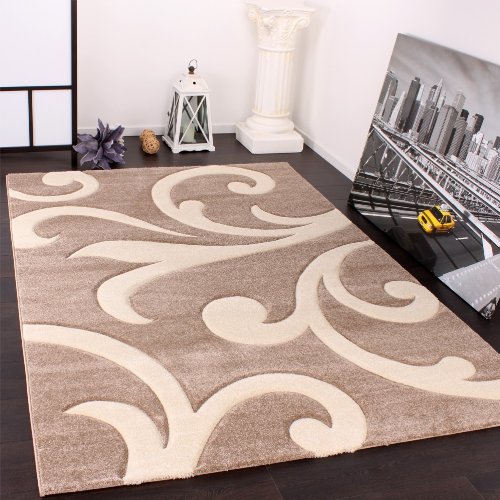Paco Home Alfombra De Diseño - Ornamentos Contorneados - Beige Crema, tamaño:160x230 cm