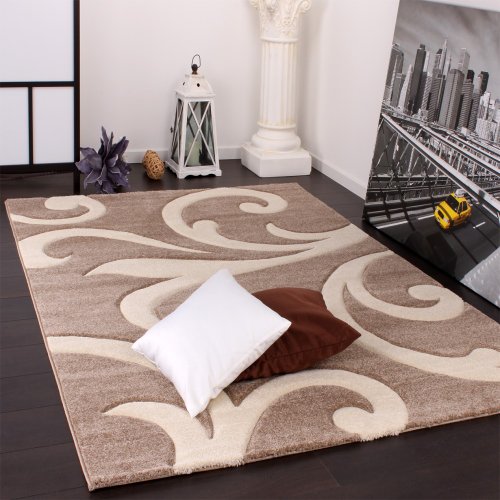 Paco Home Alfombra De Diseño - Ornamentos Contorneados - Beige Crema, tamaño:160x230 cm