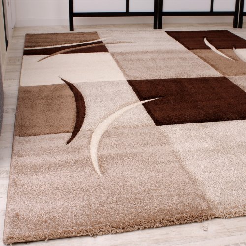 Paco Home Alfombra De Diseño Perfilado - A Cuadros - Marrón Beige, tamaño:160x230 cm