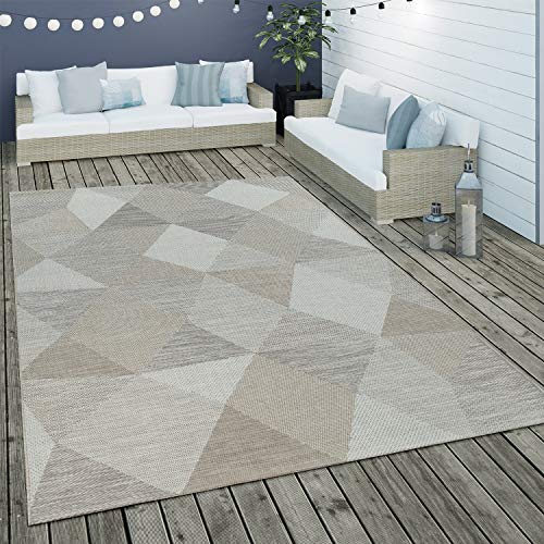 Paco Home Alfombra De Tejido Plano Interior Y Exterior Motivo Geométrico Diseño Rombos Beige, tamaño:120x170 cm