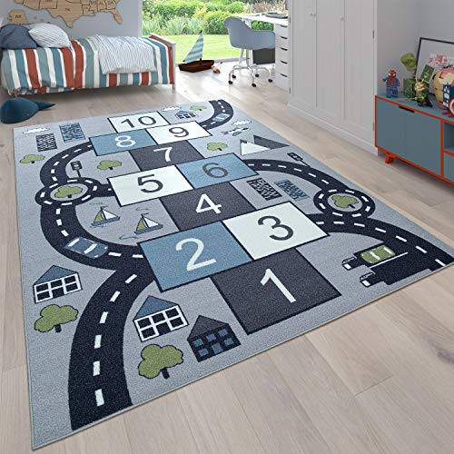 Paco Home Alfombra Infantil, Alfombra de Juego para Habitaciones Infantiles, Cajas de Rebote y Calles, Gris, tamaño:80x150 cm