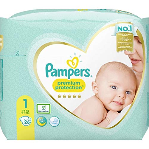 Pampers Premium Protection - Pañales (talla 1, 26 pañales, 2 kg, 5 kg, 489 g)