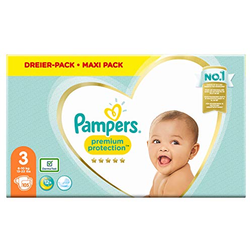 Pampers Premium Protection - Pañales (talla 3, 105, 6 kg - 10 kg, 2,499 kg)