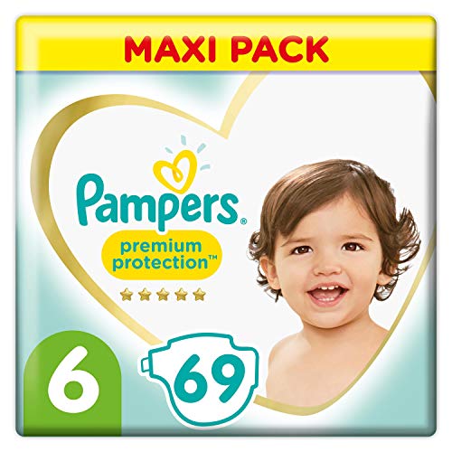 Pampers Premium Protection - Pañales (talla 6, 69 pañales, 13 kg, 2,477 kg)