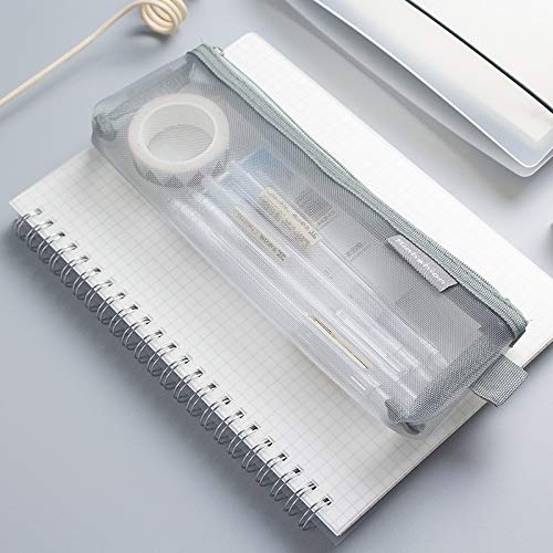 PAN-EX Escuela y Office Products N81409 Rejilla Transparente Cremallera Bolso de la Pluma Caja de lápices Paquete de Almacenamiento Grils Papelería Útiles Escolares (Color : S Gray)