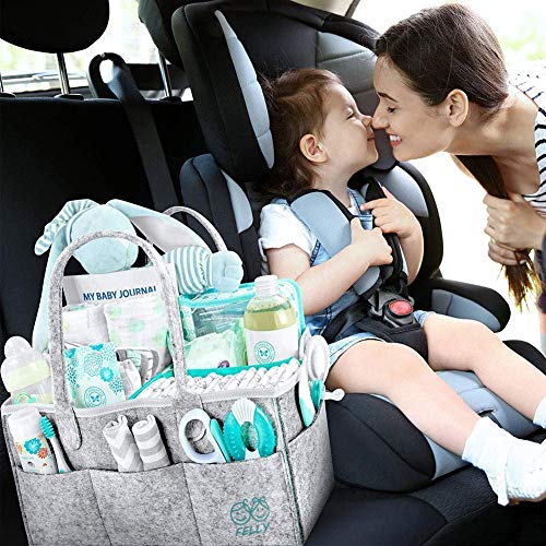 Pañales Organizador, Felly Cesta de almacenamiento para Pañales de Bebé Además trae dos Baberos, cesta de regalo para recién nacido, Multi Bolsillos y Compartimentos Intercambiables