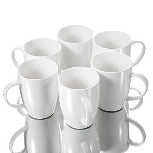 Panbado 6 x Tazas de Café/Té de Porcelana Blanca Juego de Tazas de Cerámica, 370 ml (12.5 * 8.6 * 11 cm), Juego de Vajillas de Agua/Leche para Hogar, Oficina, Fiesta, Regalo para Cumpleaños, Festival