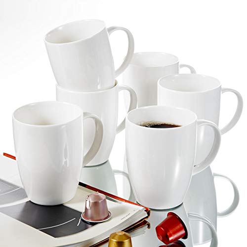 Panbado 6 x Tazas de Café/Té de Porcelana Blanca Juego de Tazas de Cerámica, 370 ml (12.5 * 8.6 * 11 cm), Juego de Vajillas de Agua/Leche para Hogar, Oficina, Fiesta, Regalo para Cumpleaños, Festival