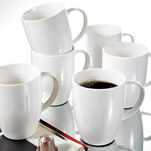 Panbado 6 x Tazas de Café/Té de Porcelana Blanca Juego de Tazas de Cerámica, 370 ml (12.5 * 8.6 * 11 cm), Juego de Vajillas de Agua/Leche para Hogar, Oficina, Fiesta, Regalo para Cumpleaños, Festival
