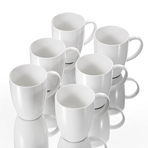 Panbado 6 x Tazas de Café/Té de Porcelana Blanca Juego de Tazas de Cerámica, 370 ml (12.5 * 8.6 * 11 cm), Juego de Vajillas de Agua/Leche para Hogar, Oficina, Fiesta, Regalo para Cumpleaños, Festival