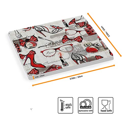 PANILUR Chica Moda Acuarela lápiz Labial Rojo perfumes Tacones Altos en Fondo Vintage，Posavasos de cerámica,Base de cojín para Taza de café