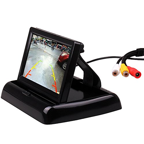 Pantalla de visión trasera con cámara HitCar, tamaño pequeño, color, digital, plegable, HD TFT-LCD, 4,3 pulgadas, ideal para aparcar marcha atrás
