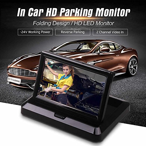 Pantalla de visión trasera con cámara HitCar, tamaño pequeño, color, digital, plegable, HD TFT-LCD, 4,3 pulgadas, ideal para aparcar marcha atrás