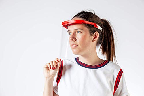 Pantalla Protección Facial - Pantalla Protectora Cara, Protector Facial, Visera Protectora - Visera Ajustable, Reutilizable, Ligera, ServalPharm Rojo