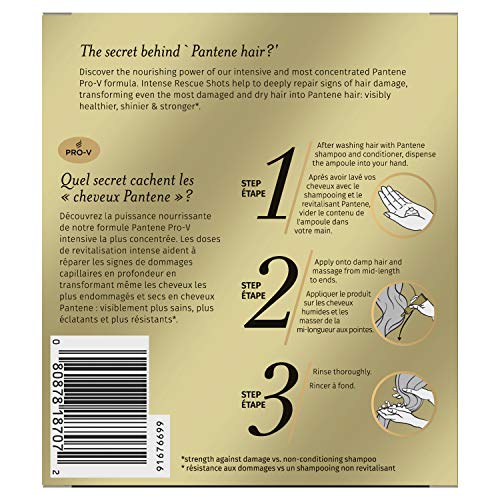 Pantene Rescue Shots Tratamiento de ampollas para el cabello, Pro-V Reparación Intensiva del Cabello Dañado, 1.5 onzas (1)