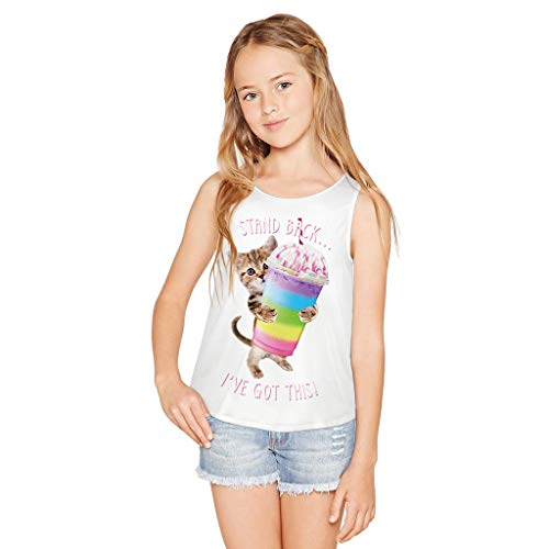 PAOLIAN Camisetas Tirantes para Niñas Manga Cortas Verano 2019 Top Tirantes Chica Adolescentes Ropa Blusas Vestir Blanca Estampados 7-12 Años
