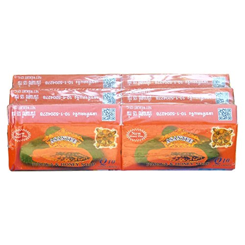 Papaya y miel jabón Asantee + blanqueamiento Q10 de piel 6 x 135 g
